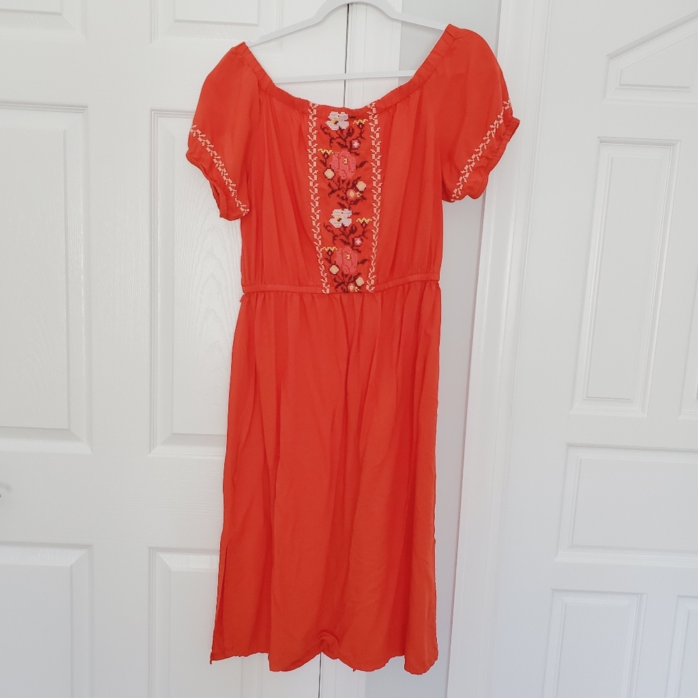 Old Navy Red Embroidered Off Shoulder Dress